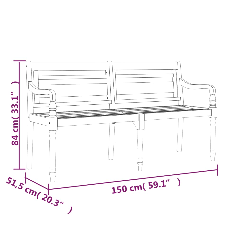 Batavia-Bank mit Grauem Kissen 150 cm Massivholz Teak – Bild 7